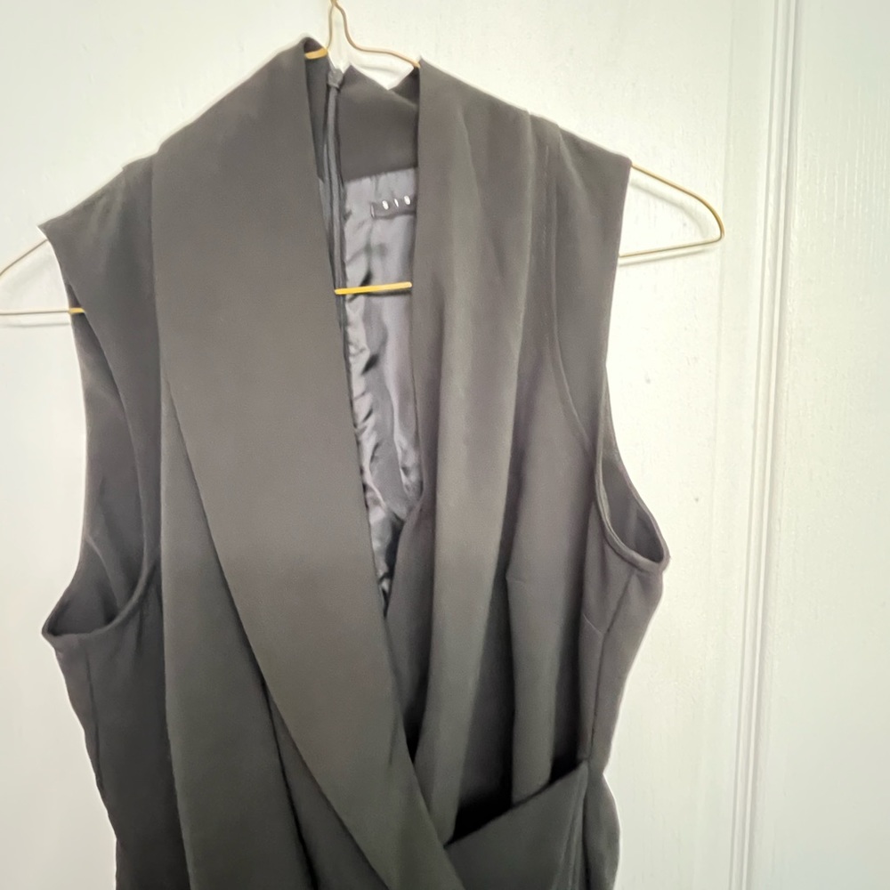 Sisley Black Draped Sleeveless Lined Polyester Blend MIDI Asymmetrical Dress S - Picture 3 of 12